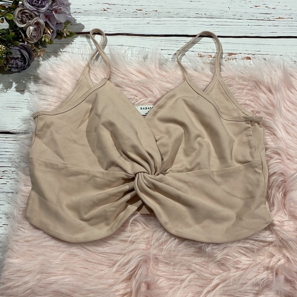 Aritzia Babaton Alfie Blush Pink Twist Front Crop Top - Picture 1 of 9